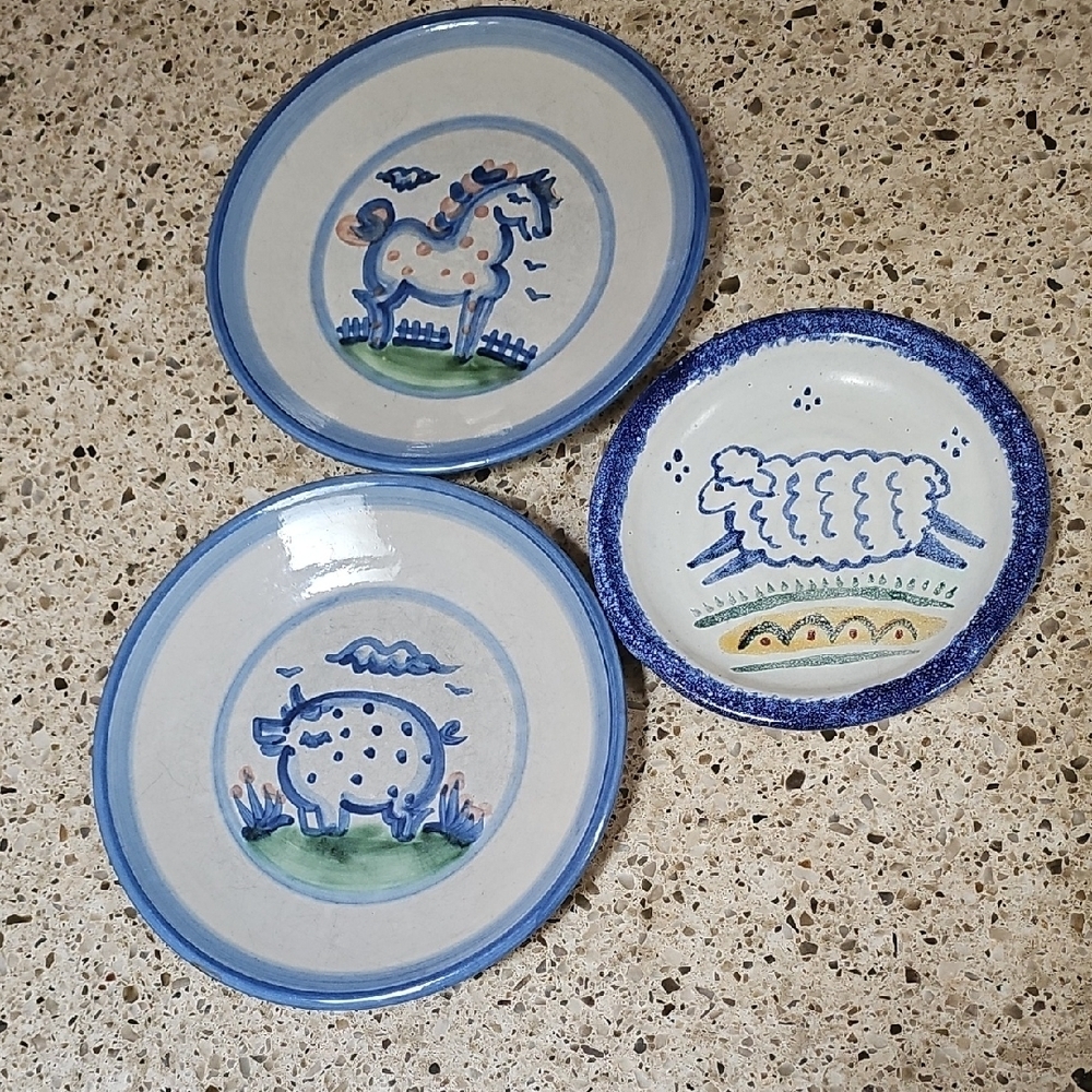 M.A. Hadley Hand-Painted Ceramic Animal Dessert Plates - Blue & White